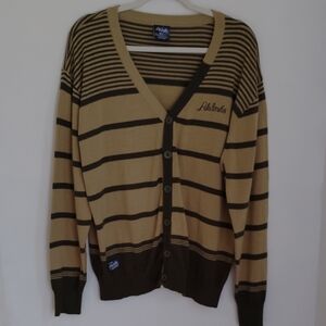 VTG Akademiks Mens Striped Green Cardigan Button Sweater Sz XL Preppy Academia